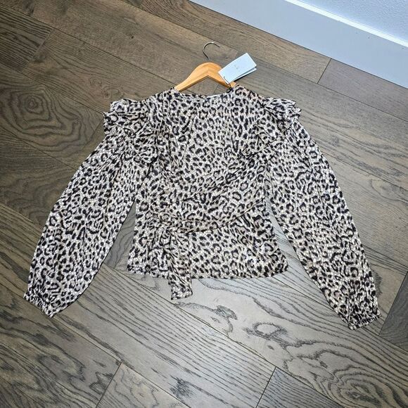 🆕️ IRO Magena Fil Coupé Chiffon Puff Sleeve Ruffle Long Sleeve Blouse Leopard - Picture 12 of 15